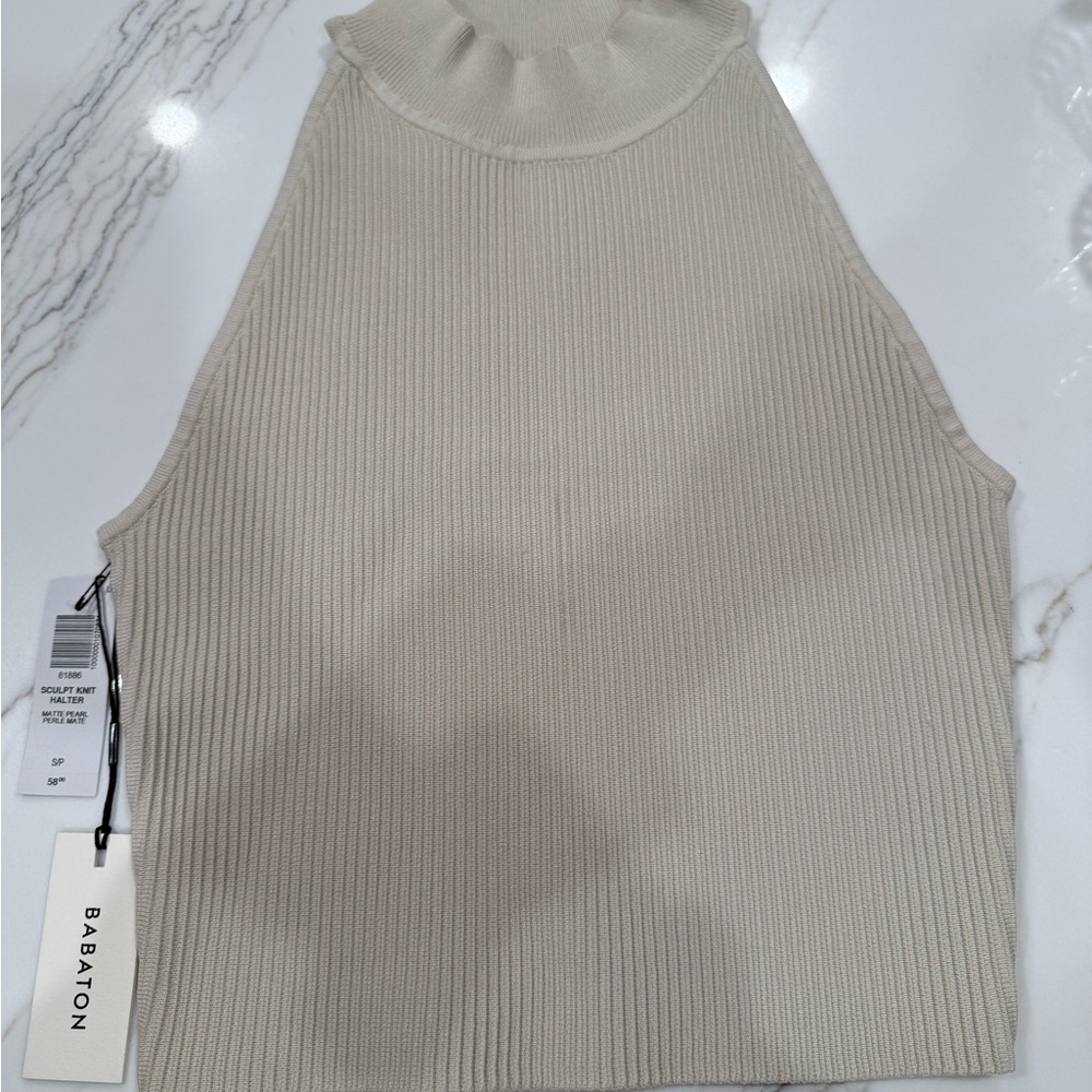 Aritzia Babaton Ribbed Knit Top in Light Tan